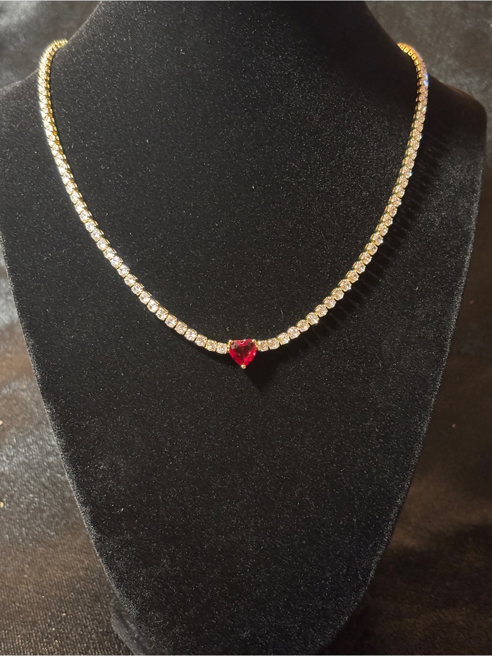 3.2mm Yellow Gold Heart Solitaire CZ Tennis Necklace 18in.